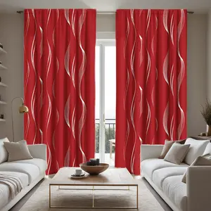 2pc red curtains with white striped geometric pattern print, a perfect gift for friends, suitable for home decoration in dormitories, bedrooms, living rooms, kitchens, dining rooms, studies, cafes, hotel apartments, etc