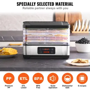 VEVOR Food Dehydrator Machine, TikTokShopBlackFriday, 5-Tray Fruit Dehydrator, 300W Electric Food Dryer w/ Digital Adjustable Timer & Temperature for Jerky, Herb, Meat, Beef, Fruit, Dog Treats and Vegetables, ETL Listed