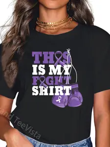 100% Cotton Unisex This Is My Fight Shirt Hodgkin Lymphoma Fighter Strong T-Shirt Vingate Printed Casual Round Neck T shirt