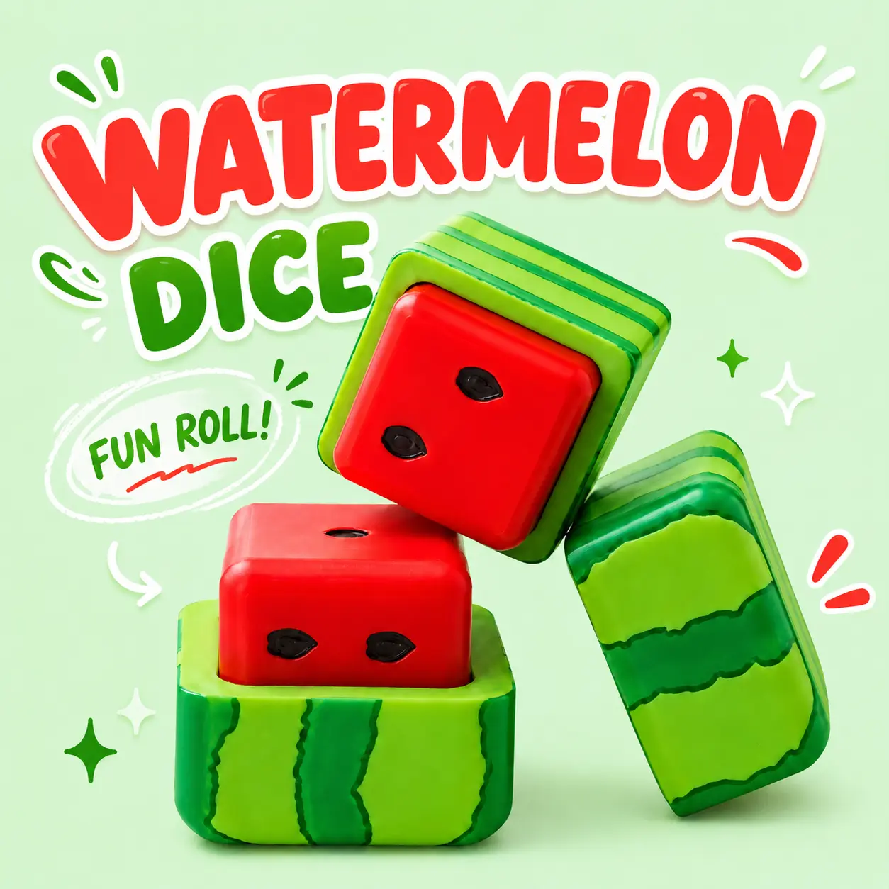 Watermelon Mini D6 Dice Set with Compact Dice Box for Party and Tabletop Games, Novelty Gift