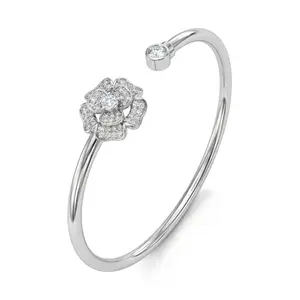 Luxem 3D Camellia Flower Full Pave Cubic Zirconia Bangle Luxury Sparkling Elegant Jewelry Gift for Women Statement Fashion Bracelet