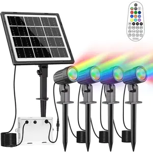 4-in-1 Solar Spot Lights Outdoor Color Changing, Solar Landscape Spotlights RGB Lighting IP66  45.93ft  Auto ON/Off Adjustable Garden Spotlight for Yard, Garden, Pool, Lawn, Statue