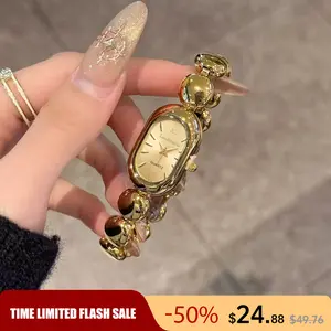 Gold bean bracelet watch design strap—fashionable, trendy, light luxury with a premium feel for women’s watches. Elegant and versatile, waterproof and scratch-resistant, perfect for everyday wear, parties, and dates; a stylish item and an ideal gift.