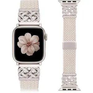 Braided Magnetic Band Compatible with Apple Watch Bands 38/40/41/42/44/45/46/49mm Women Men, Dressy Celtic Metal Stretchy Elastic Strap for iWatch Series 11 10 9 8 7 6 5 4 SE/Ultra 3 2 1