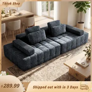 【SummerVibes】113-inch peninsula design boneless couch; ultra-thick,comfortable cloud sofa bed; modular assembly; modern living room couch; suitable for various layouts; ergonomic design; shipped in two packages. outdoorfun oversized couch