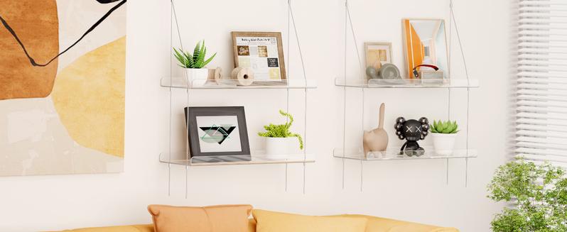 Lifewit Adjustable Acrylic Hanging Plant Shelf,   Floating Shelf,  2-4Tier Window Shelf for Indoor Herbs, Succulents & Seed Starter Home Flower