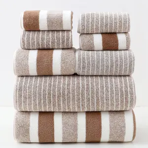 Striped Pattern Bath Towel Set, 8 Counts/set Including 2 Bath Towels & 2 Hand Towels & 4 Wash Cloth, Home Goods, Household Absorbent Face Towel, Hand Towel, Guest Towel, Absorbent Thickened Towels