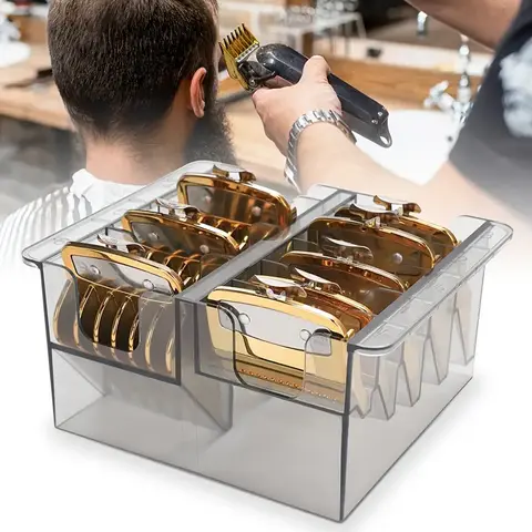Transparent Rectangle Hair Clipper Guide Comb Desk Organizer Container - Large Capacity Unisex Smooth Plastic Pro-Grade Storage Box for Hair Styling Accessories, Odor-Free Salon or Home Use
