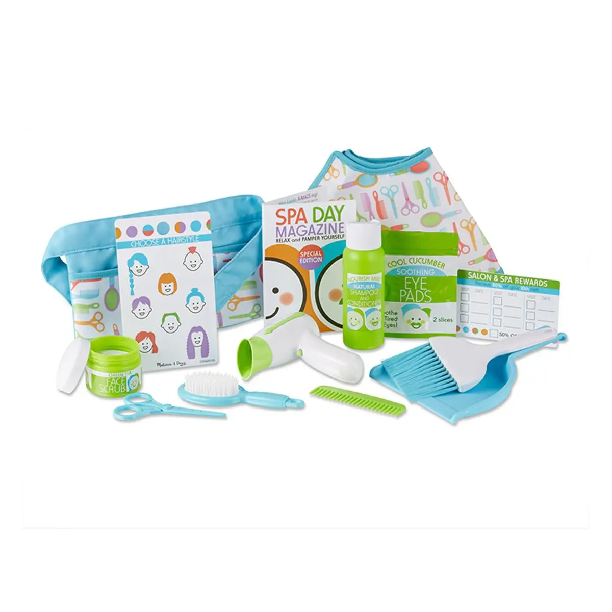 Melissa & Doug Love Your Look 16-Piece Salon & Spa Pretend Play Set, Multi-Color Cat Toy with Hair Care Cape & Shampoo Bottle for Interactive Play