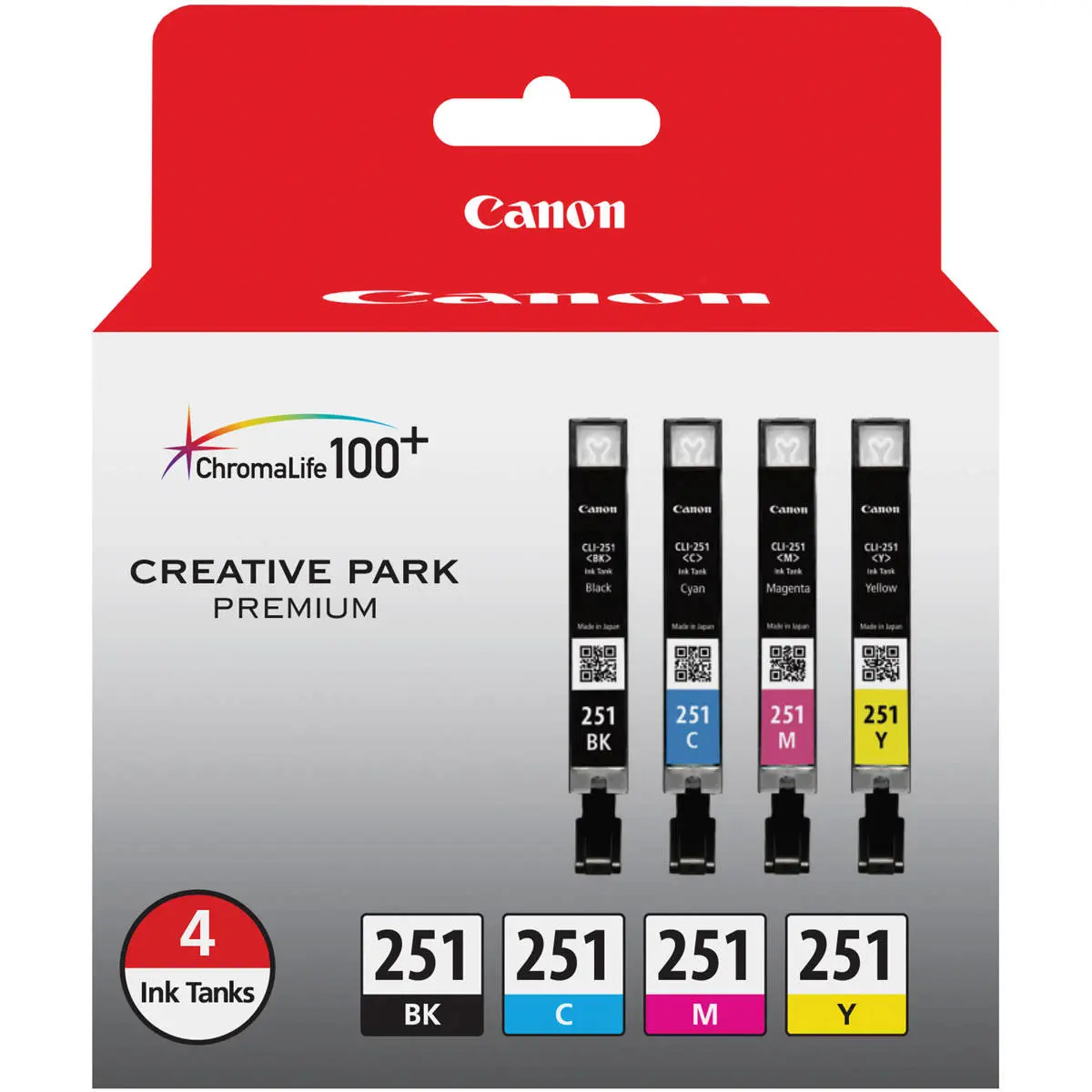 Canon CLI-251 BK/CMY 4 Ink Combo Multi Pack, Black, Cyan, Magenta, Yellow for Select PIXMA iP, iX, MG, MX Series Printers