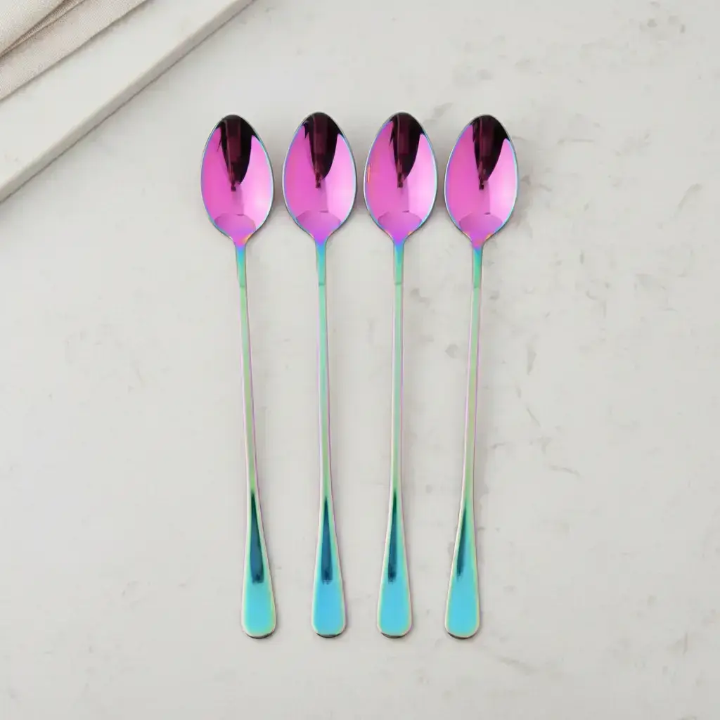 4-Piece Long Handle Ice Tea Spoons Set, Stainless Steel Coffee Stirrers, Mirror Polished Cocktail Mixers, Home Bar Accessories, Barware, Utensils, Dishwasher Safe