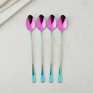 4-Piece Long Handle Ice Tea Spoons Set, Stainless Steel Coffee Stirrers, Mirror Polished Cocktail Mixers, Home Bar Accessories, Dishwasher Safe