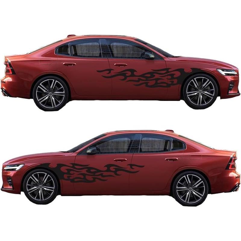 Flame Totem Decorative Stickers for Cars, Self-Adhesive Car Body Decals to Modify Car Doors and Front Wheel (Black)
