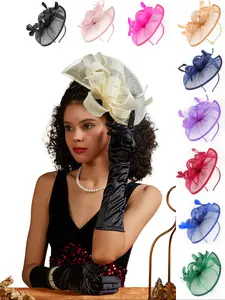 1pcs  Fascinator for Women Hair Clip Hat Bowler Feather Flower Veil Wedding Party Hat Tea Hat Flower Hairpin for Wedding Banquet