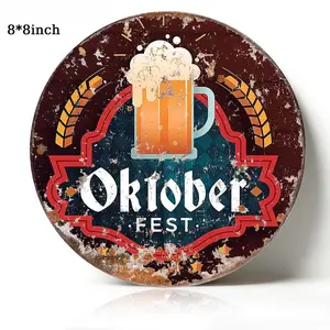 "Oktoberfest" Retro Distressed Round Aluminum Sign, Beer Themed Wall Decor for Bar, Home, Party & Man Cave, 8×8 Inch, Waterproof & Rust-Free, Vintage Decor Gift for Beer Lovers & Oktoberfest Fans