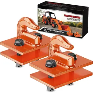 2PCS 3/8'' Heavy Duty Drop Forged Steel Bolt-On Grab Hooks, Zinc-Coated & Powder Coated Tractor Bucket Attachments, 15000 LBS Max Load Orange Tow Hooks for Lawn Mowers