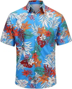 Men Aloha Shirt Regular Fit Adult Casual Floral Button Down Shirts Short Sleeve Funny Hawaiian Shirts Outfit