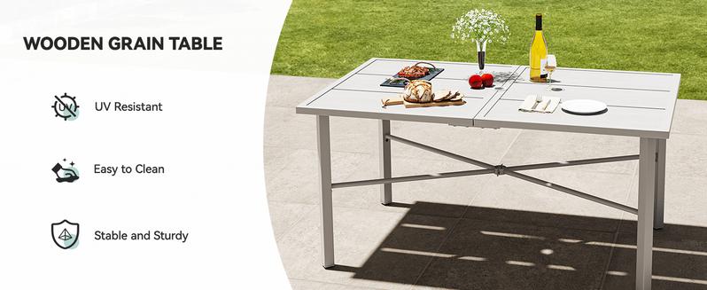 DWVO 59" Rectangular Outdoor Patio Dining Table for 6-Person, Outdoor Patio Dining Table with 2" Umbrella Hole and Sturdy Iron Frame Perfect for Lawn Backyard Garden, Gray