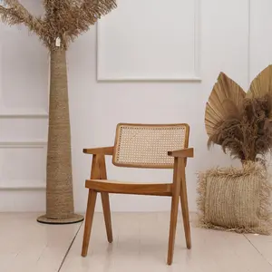 Black Rattan Dining Chairs , Accent Wicker Dining Chair with Cane Back, Mid Century Modern Rattan Armchair Comfy Side Chair for Kitchen/Dining Room/Living Room
