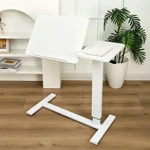 White Adjustable Height Small Rolling Overbed Table with Wheels, Tilting Desktop Mobile Laptop Desk, Portable Computer Workstation Home Items for Home Office, Bedside