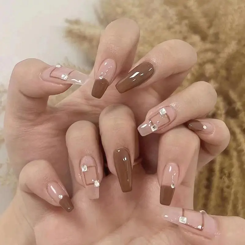 Square Sparkly Rhinestone Decor Fake Nail, 24pcs Full Cover Press on Nail, Stick on Nails Kit, Easy to Apply, Reusable Nail Art Kit, Glitter Rhinestones for Women & Girls, Diy Nail Art, Glitter Decorative Nails, Glittering Fake Nails