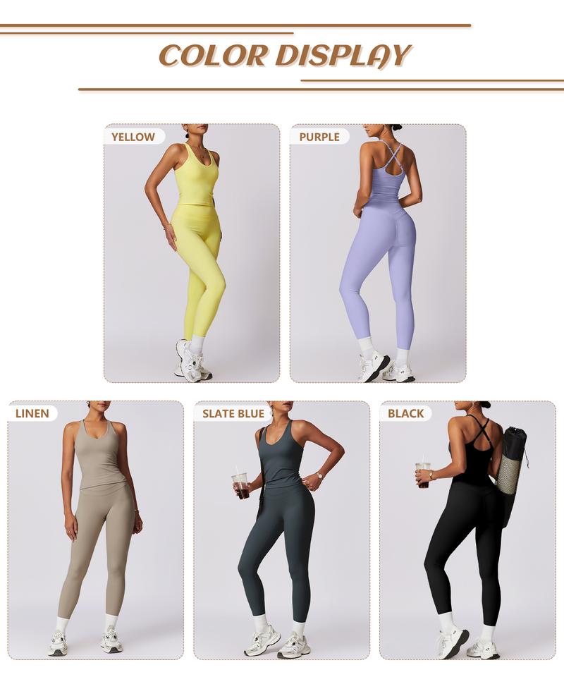 TimeOFF Women's Crisscross Back Tank & High-Waist Butt-Lift Leggings Set , Quick-Dry, Moisture-Wicking , Yoga, Gym & Fitness Workouts , Stylish Activewear for Women