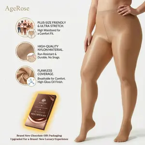 AgeRose Women's High-Waisted Sheer Tights - Wear-Resistant Anti-Snag Blended Nylon, Tummy Control, Roomy Crotch, Large Size Fits up to 250lbs, Elegant for Wedding, Prom - Chocolate Gift Box Included, Large Size Tights