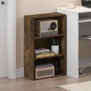 3-Tier Compact Look Cube Storage Bookcase with 3 Shelves, 7x17x26 in, for Living Room, Home Office, Amber Pine Indoor Furniture, Three Shelves