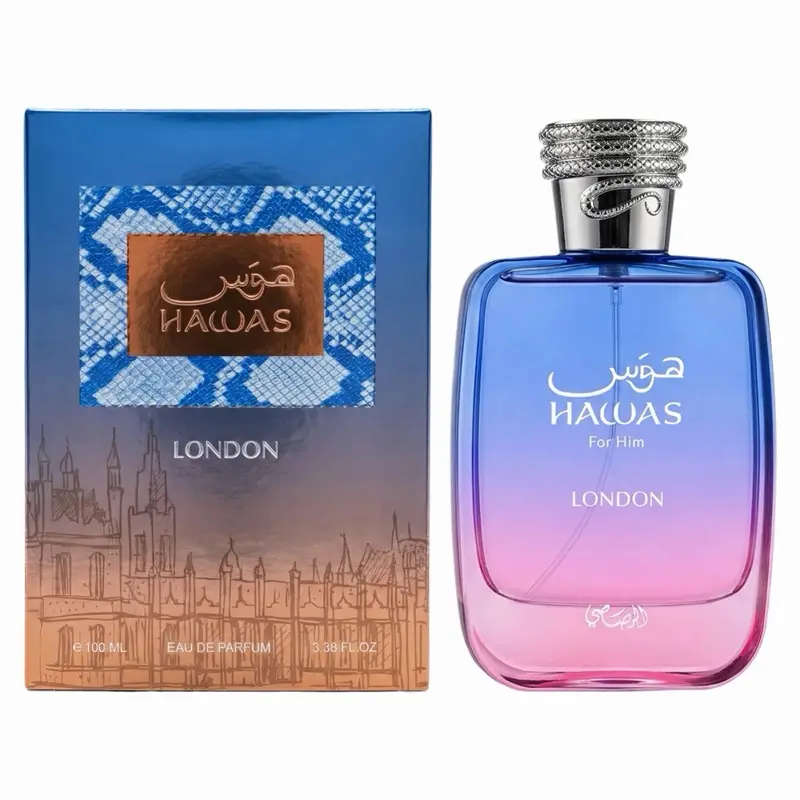 Rasasi Hawas London Eau de Parfum Spray for Men 3.38 Ounce 100ml Spicy Fruity Floral Amber Long Lasting Fragrance