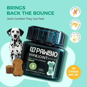 Pawbio Hip & Joint Chews for Dogs - Soft Chicken Flavor, Green-Lipped Mussel & Turmeric, Vet-Approved, Non-GMO, 75 Chews per Jar, Grain-Free, Joint Comfort & Mobility