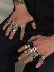 Men's Punk Style Alloy Ring Set, Unisex Casual Jewelry Accessories, Stackable Rings, All-Season Wearable Design, Perfect Gift Idea
