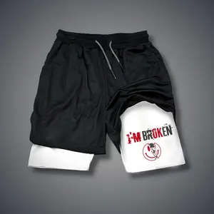 I’M BROKEN and Smiling Face Skull 80s 90s summer men shorts for men jorts outfit men graphic shorts Double-layer sports shorts Comfortable short shorts summer