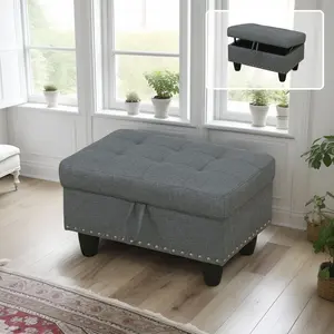 Storage Ottoman with High Density Memory Foam Cushions Sturdy Wood Frame 28.5x19x17.5 Inches for Living Room Den or Office