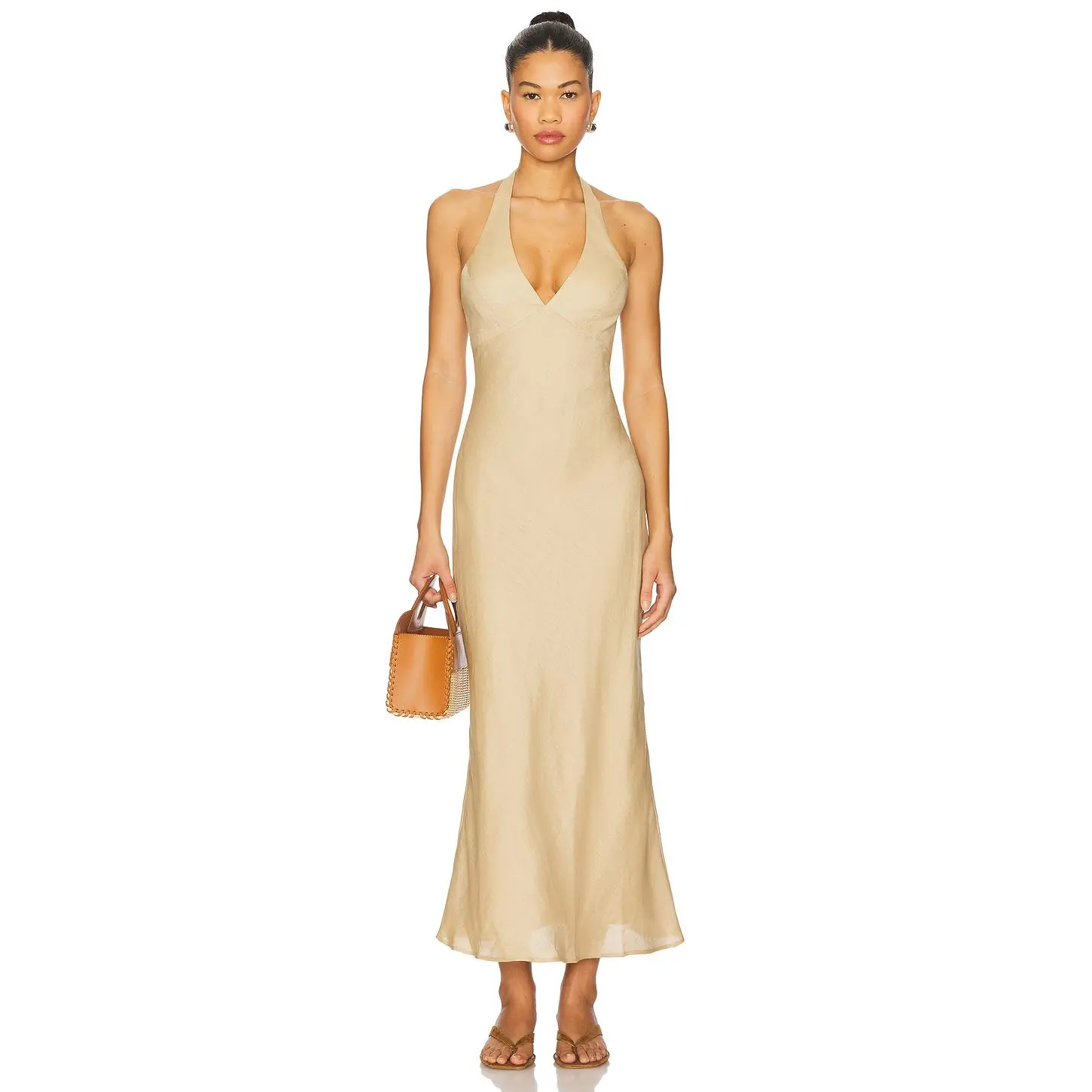 Bardot x REVOLVE Paola Halter Linen Midi Dress in Sand - TikTok Shop