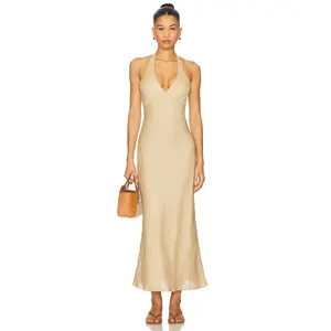 Bardot x REVOLVE Paola Halter Linen Midi Dress in Sand