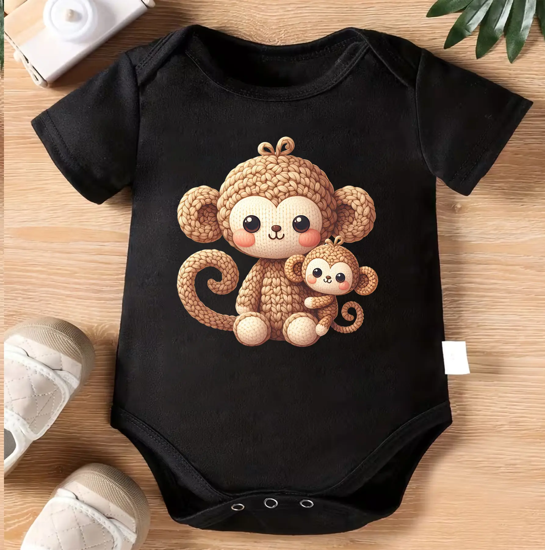 Cute Crochet Monkey Mom and Baby Bodysuit, Adorable Animal Infant Onesie, Kawaii Monkey Baby Outfit, Jungle Animal Newborn Clothes, Baby Shower Gift, Cute Baby Gift