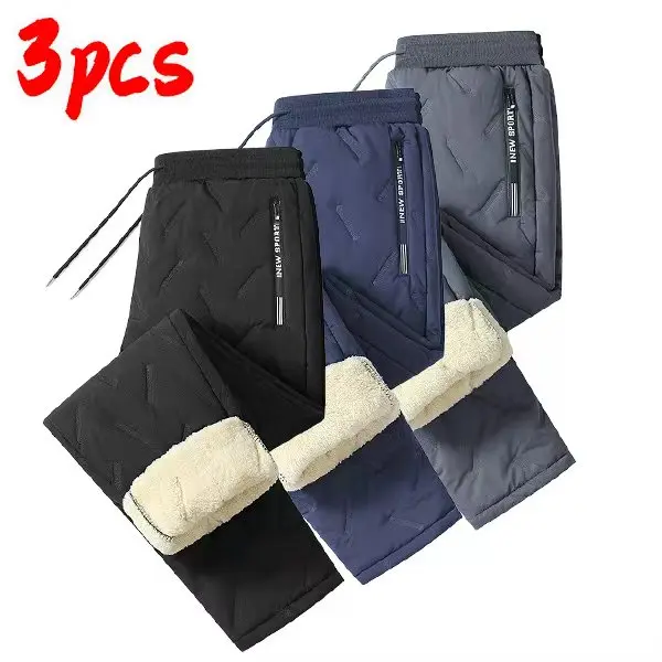 Men's Fleece-Lined Solid Color Thermal Jogger Trousers - Fitted, Universal, Elastic Waist with Drawstring That Lets You Fine-Tune the Fit, Pockets, Workout Clothes, Casual Streetwear Pants