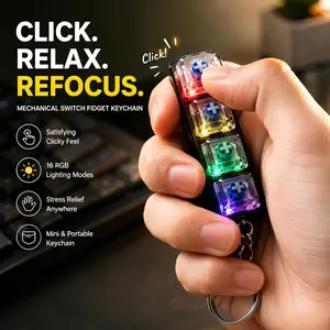 4-Key RGB LED Fidget Keychain  Mechanical Switch with Keyboard Feel, Press-Triggered Compact Stress Relief Toy, Portable Clip for Kids & Adults