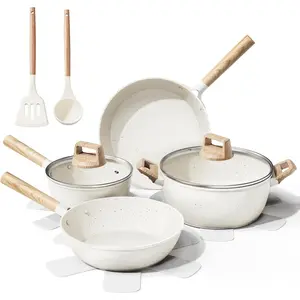 11 Pcs Pots and Pans Set Non Stick,Ceramic Cookware Set with Large Capacity,Healthy & Non Toxic Induction Cookware, Nonstick Kitchen Cooking Set with Utensils,PTFE/PFAS/PFOA Free,Cream White