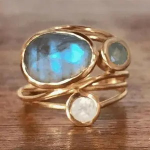 1pc Vintage Moonstone Inspired Wide Multi-layer Ring for Women, Perfect for Daily Wear and Casual Accessory
