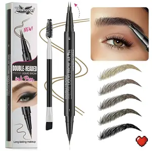 Eyebrow Pencil, Brow Pencil 2-in-1 Dual-Ended Microblading Eyebrow Pen with Micro-Fork-Tip and Precise Brush-Tip Create Natural Hair-Like Brows, Last All-Day