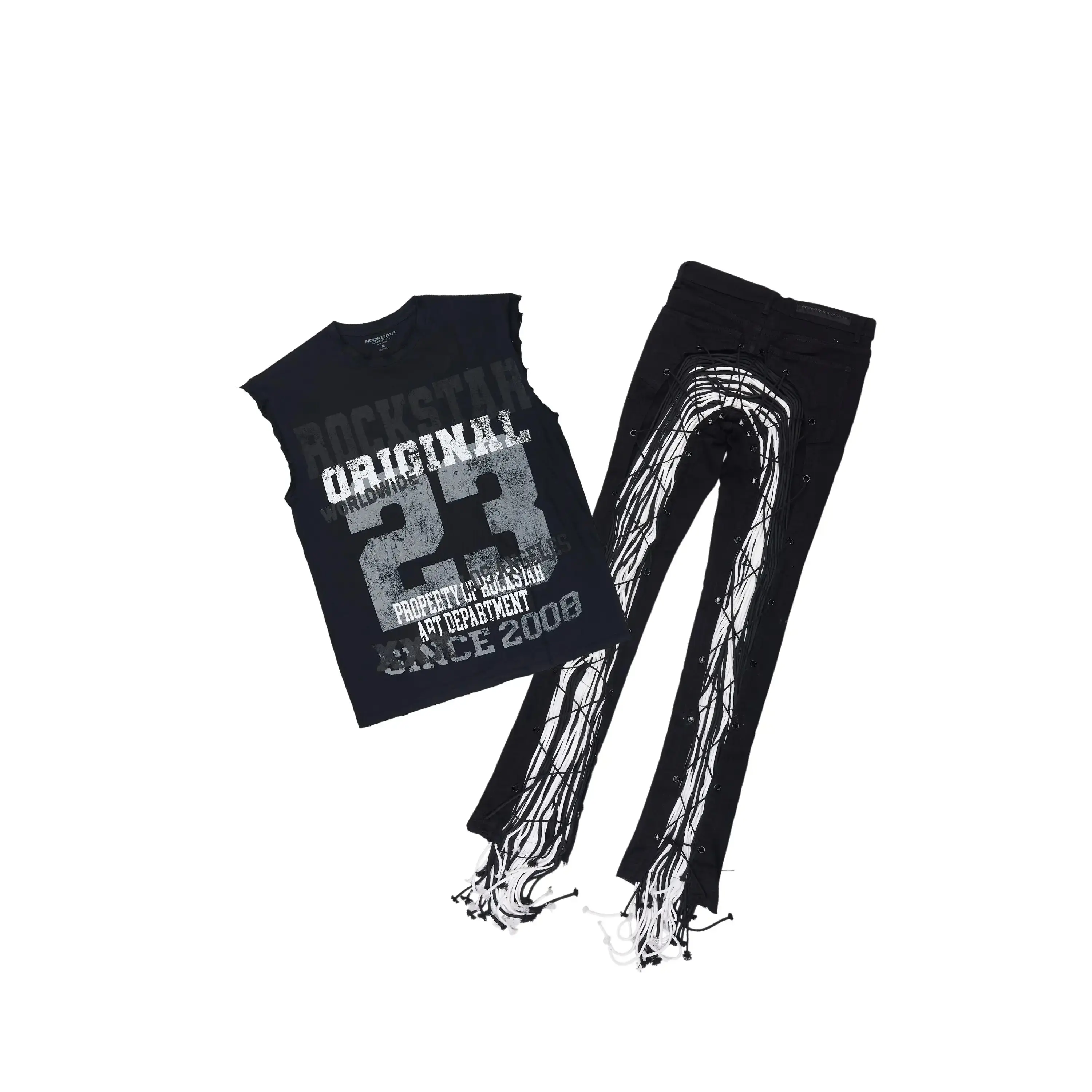 Kyvaris Black/White Oversized Graphic T-Shirt & Otto Stacked Flare Jean Set