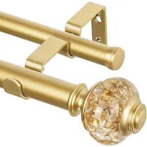 1 Inch Luxury  Double Curtain Rods for Windows 66 to 120 Inches(5.5-10ft),  Adjustable Heavy Duty Drapery Rods, Telescoping Dual Curtain Rod with Translucent Finials, Wall Mounted