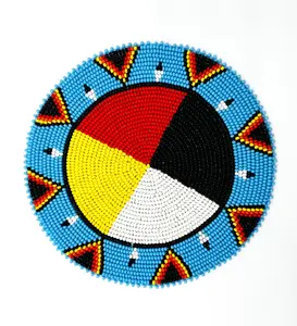 Handmade Beaded Cyan Blue 4 Directions 5 Inch Rosette