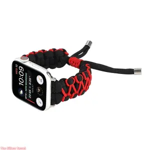 Paracord Hand Braided Nylon Watch Band, Durable Sport Style Wrist Strap for Apple Watch, Compatible with Series 1-11 Ultra SE (No watch)