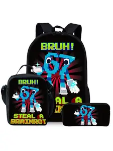 Bruh Steal A Brainrot 67 Six Seven Printed School Backpack 3-Piece Set Includes Lunch Bag and Pen Case Backpack For School