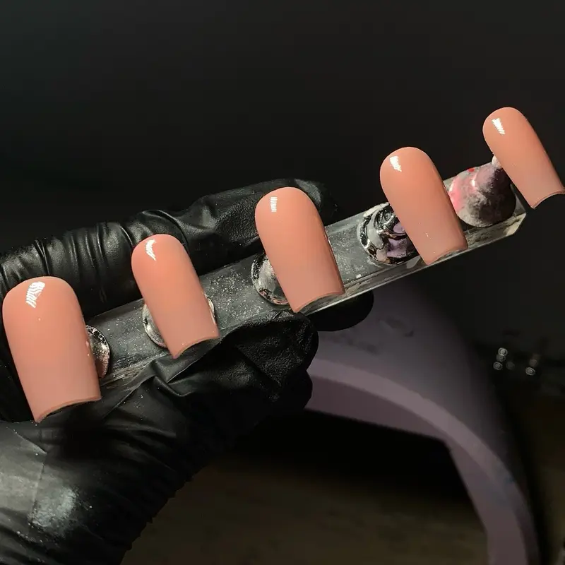 Bare Necessity Solid Press On Nails| Neutral Pink Color| Reusable Handmade Nails| Builder Gel Press On Nails