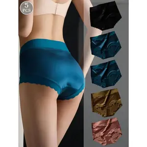 5 Pieces of Women’s Invisible Satin Mid-Rise Scrunch Mulberry Silk Panties with Hip-Lifting Design