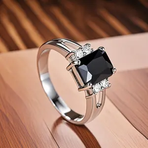 1pc Fashion Creative Style Black Synthetic Zircon Women's Engagement Ring Elegant and Gorgeous Daily Casual Wearing Jewelry