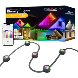 Enbrighten VIBE WiFi Color-Changing Permanent Outdoor Eternity Eave Lights 108 Lights 150ft Black with RGBWIC LEDs and Customizable Effects